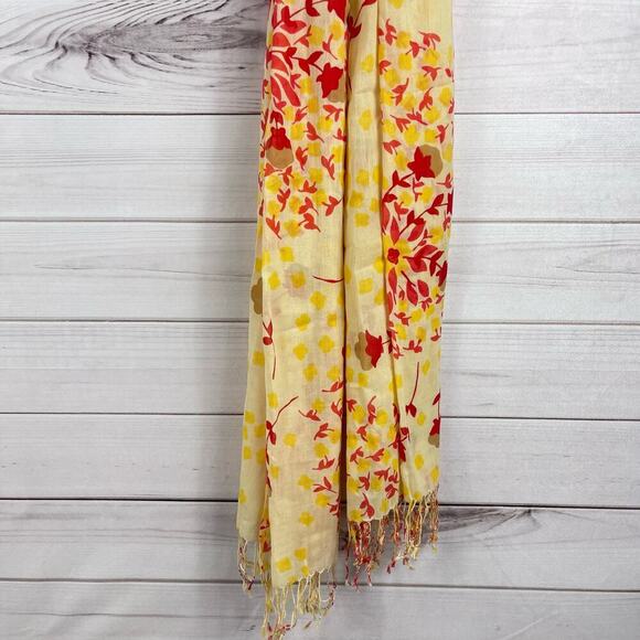 Gap Yellow Red Floral Fringe Scarf One Size - Picture 6 of 6